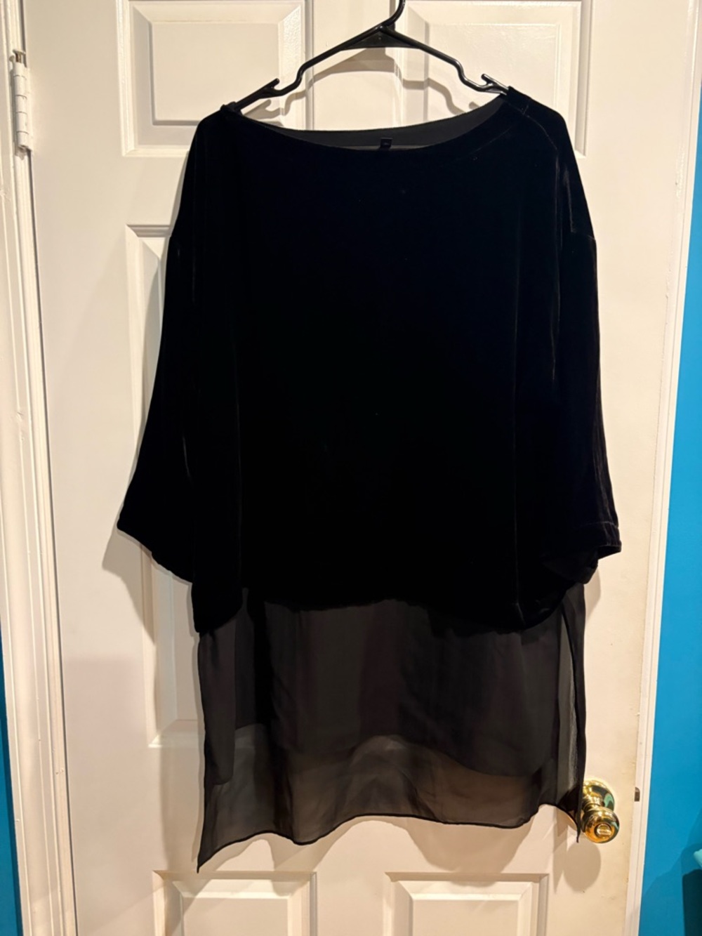 Eileen Fisher
Velvet and Sheer Silk Layered Tunic Blouse top black M